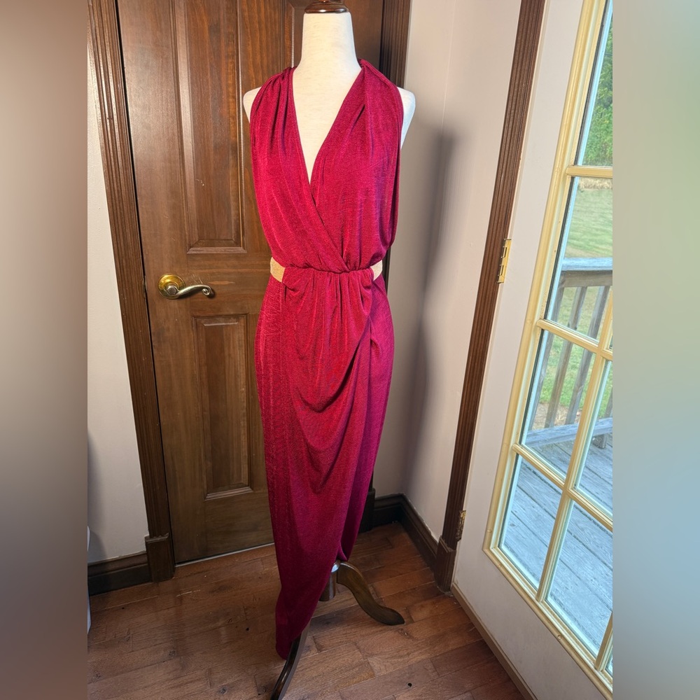 JLUXLABEL Red and Gold drape Dress